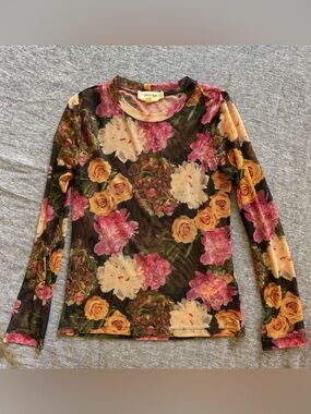 Porridge Floral Mesh Long Sleeve Top - Black Floral